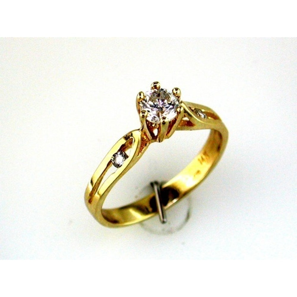 14K Yellow Gold Engagement Ring with 0.38 Carat Round Brilliant Center Diamond and 0.08 Carat Accent Diamonds - Total 0.46 Carat Weight - Royal Jewelry