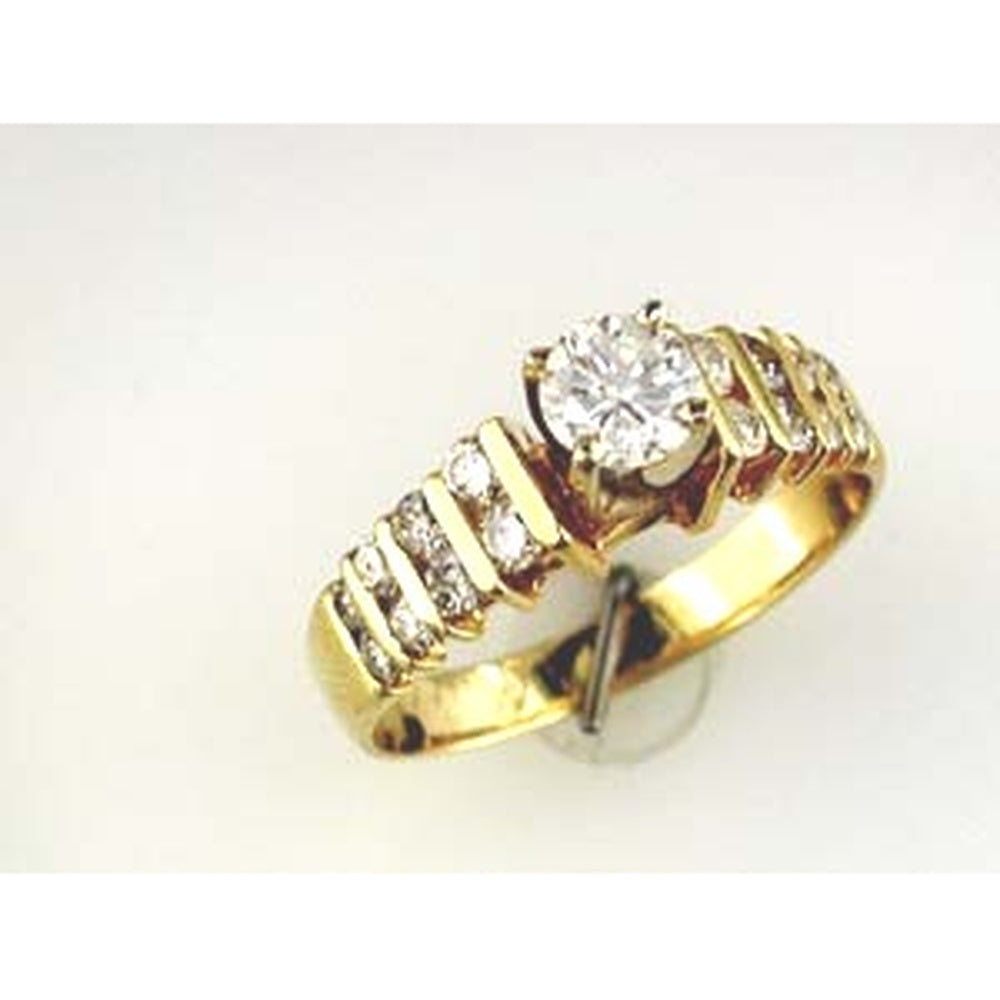 14K Yellow Gold Engagement Ring with 0.38 Carat Round Center Diamond and 0.60 Carat Channel-Set Diamond Shoulders - 0.98 Carat Total Diamond Weight - Royal Jewelry