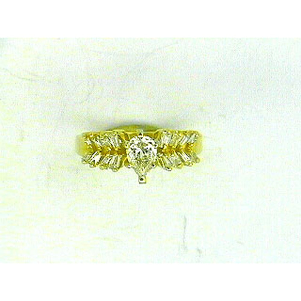 14K Yellow Gold Engagement Ring with 0.52 Carat Pear-Shaped Center Diamond and 0.70 Carat Baguette Diamond Accents - Royal Jewelry