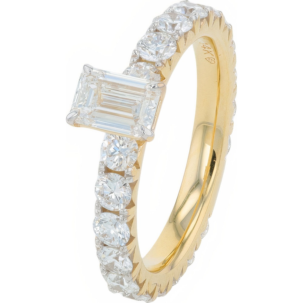 14K Yellow Gold Engagement Ring with 0.75 Carat Emerald Cut Lab Grown Diamond and Accented Band - 2.50 Carat Total Diamond Weight