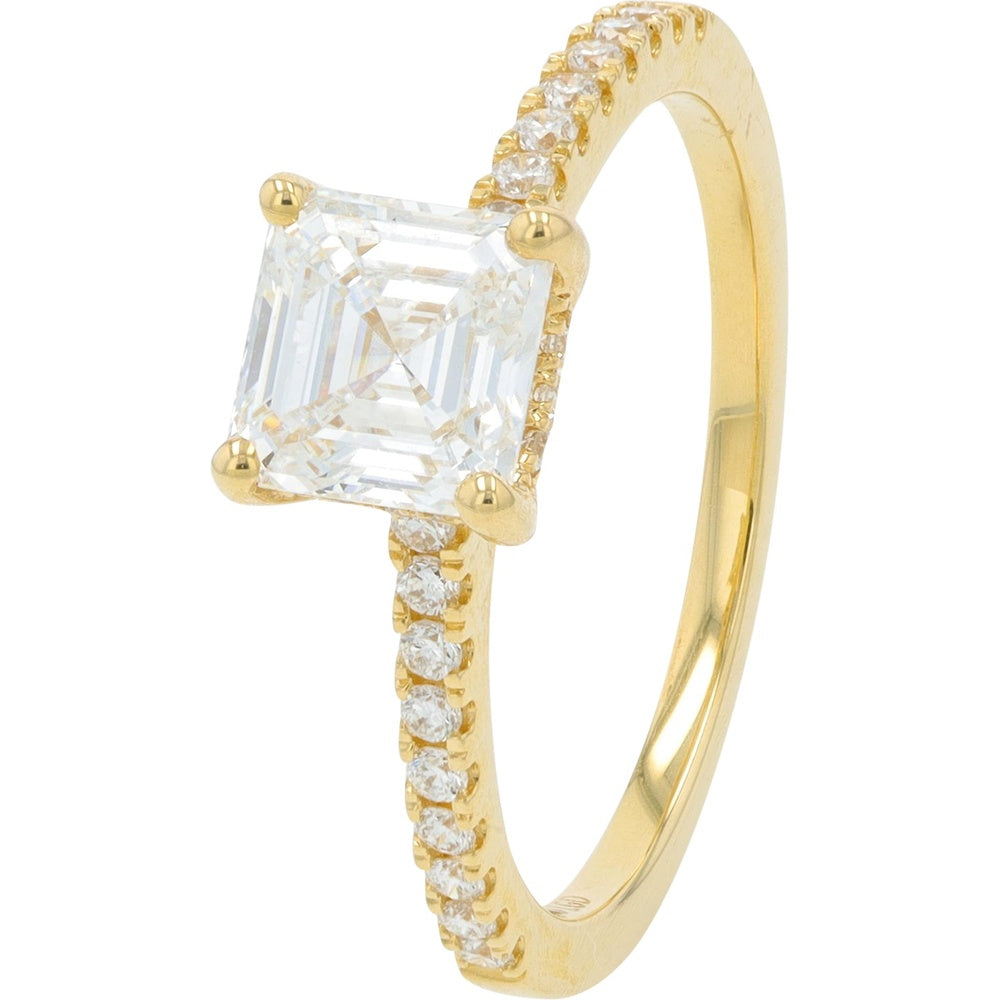 14K Yellow Gold Engagement Ring with 1.20 Carat Asscher Cut Lab Grown Diamond and Diamond Accented Band - 1.50 Carat Total Diamond Weight
