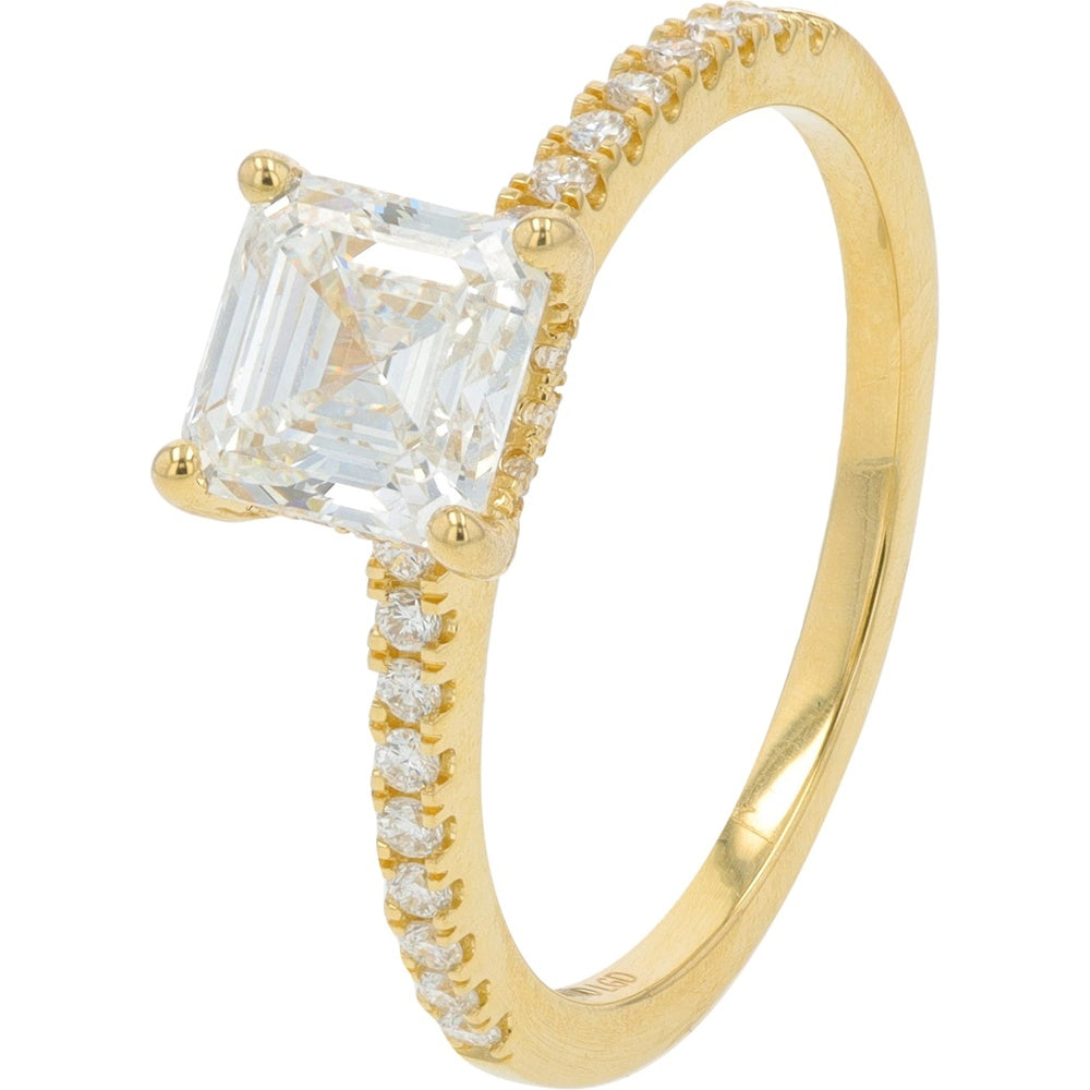 14K Yellow Gold Engagement Ring with 1.25 Carat Asscher Cut Lab Grown Diamond and Round Diamond Accents - 1.50 Carat Total Diamond Weight