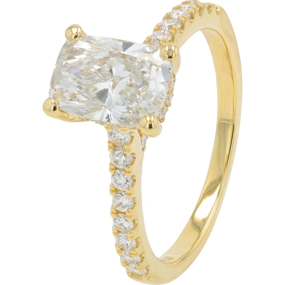 14K Yellow Gold Engagement Ring with 1.60 Carat Elongated Cushion Cut Lab Grown Diamond and Accented Band - 2.00 Carat Total Diamond Weight