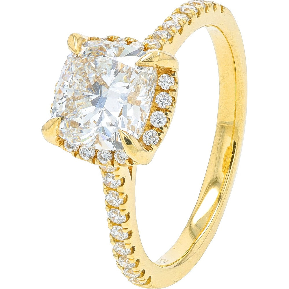 14K Yellow Gold Engagement Ring with 1.79 Carat Elongated Cushion Cut Lab Grown Diamond and Halo Setting - 2.00 Carat Total Diamond Weight