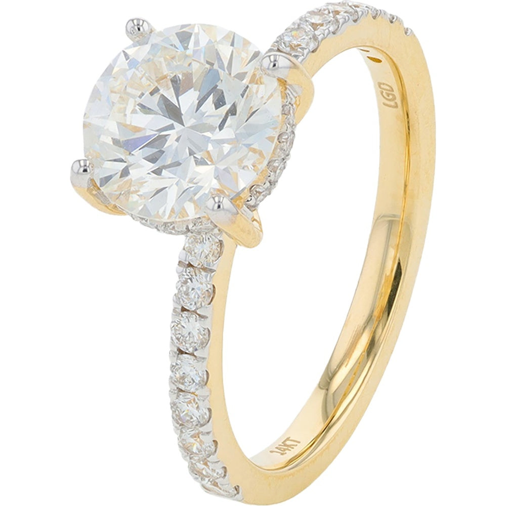 14K Yellow Gold Engagement Ring with 2.40 Carat Total Weight Lab Grown Round Diamonds and Accented Band