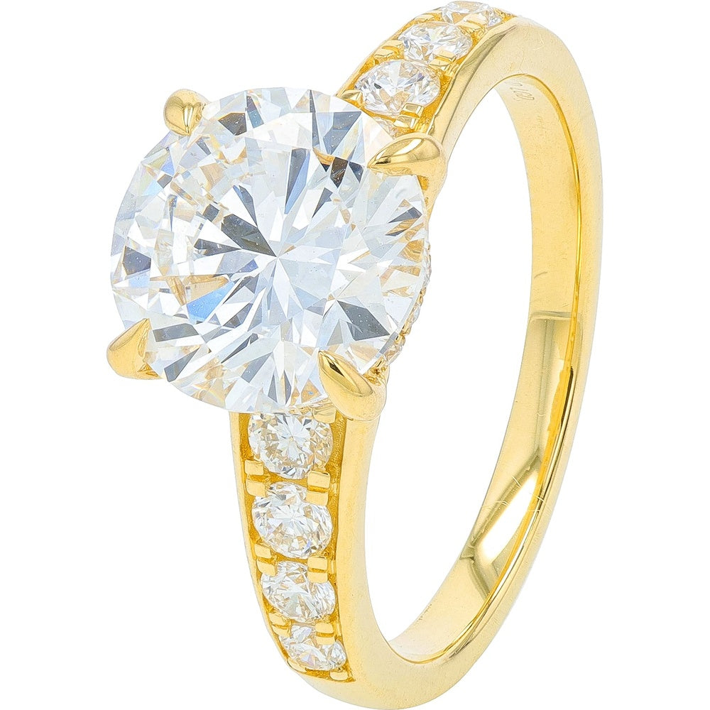 14K Yellow Gold Engagement Ring with 3.00 Carat Round Lab Grown Diamond and Channel-Set Accent Diamonds - 3.50 Carat Total Diamond Weight