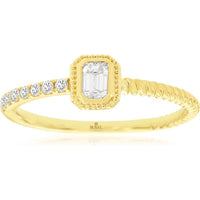 14K Yellow Gold Engagement Ring with Bezel-Set Emerald Cut Diamond and Twisted Shank with Bead-Set Round Diamonds - 0.28 Carat Total Diamond Weight - Royal Jewelry