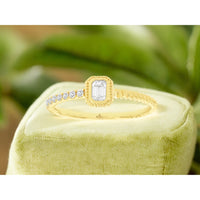 14K Yellow Gold Engagement Ring with Bezel-Set Emerald Cut Diamond and Twisted Shank with Bead-Set Round Diamonds - 0.28 Carat Total Diamond Weight - Royal Jewelry