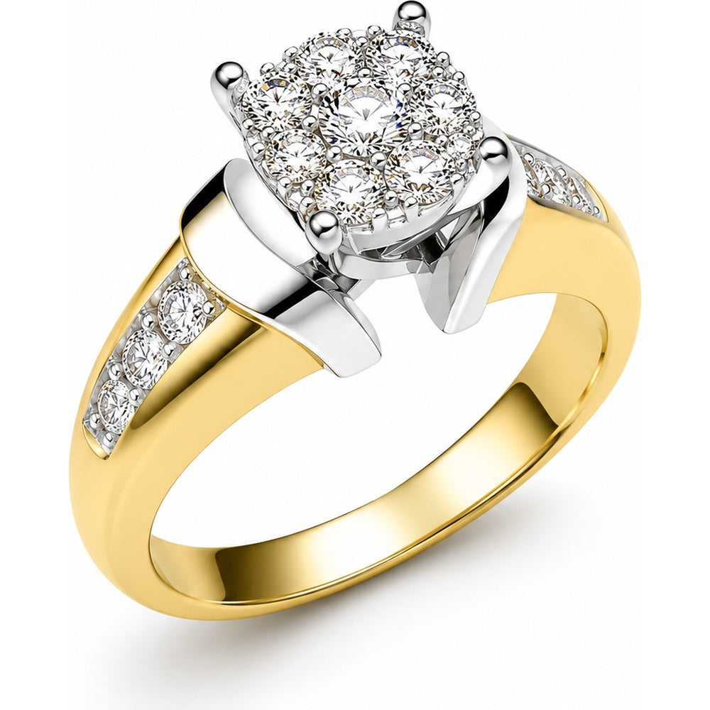 14K Yellow Gold Engagement Ring with Channel Set and Prong Set Round Diamond Cluster - 0.42 Carat Total Diamond Weight by Auriventus