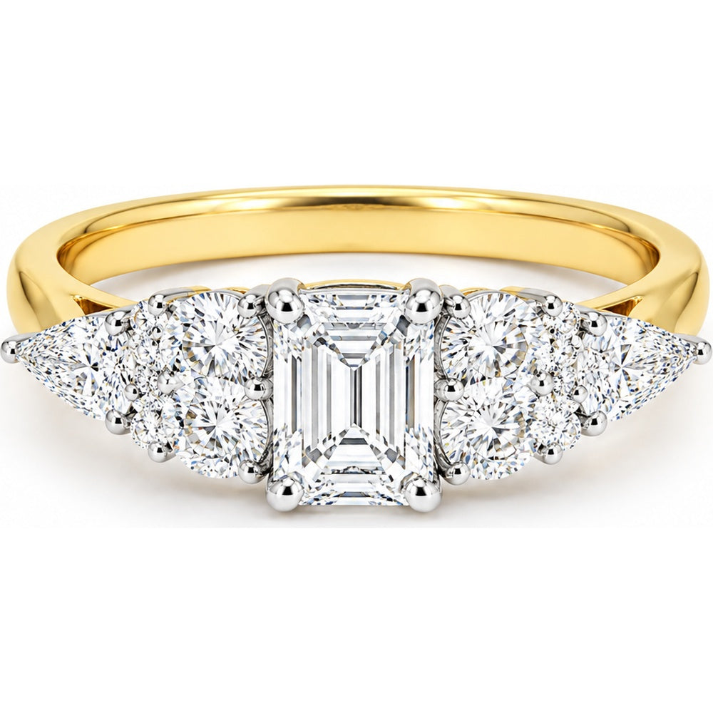 14K Yellow Gold Engagement Ring with Emerald Cut and Pear Side Lab Grown Diamonds - 1.63 Carat Total Diamond Weight by Auriventus