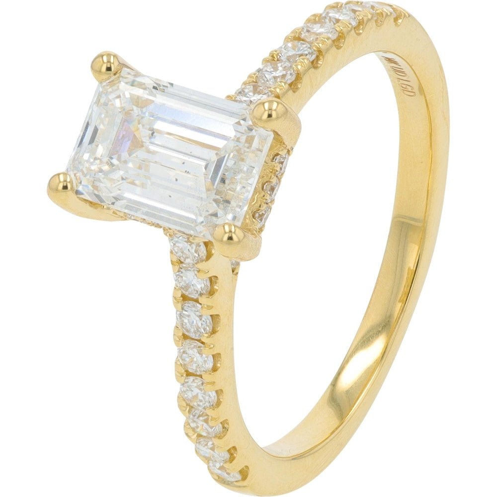 14K Yellow Gold Engagement Ring with Emerald Cut Lab Grown Diamond and Accented Band - 2.00 Carat Total Diamond Weight
