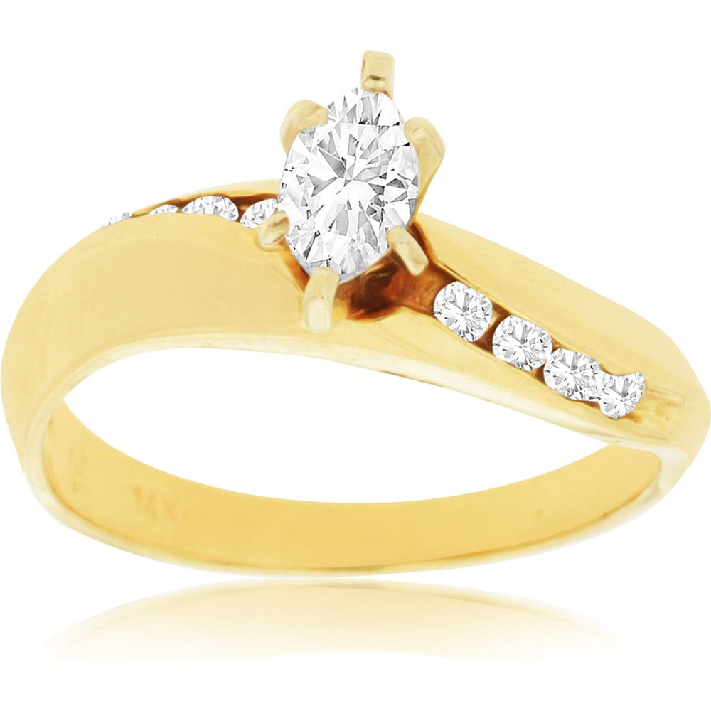 14K Yellow Gold Engagement Ring with Marquise Cut Center Diamond and Channel-Set Round Accents - 0.56 Carat Total Diamond Weight - Royal Jewelry