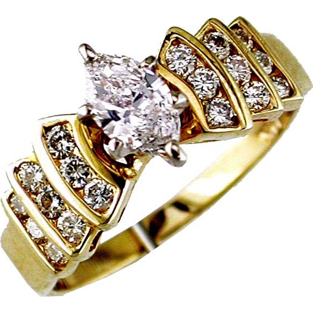14K Yellow Gold Engagement Ring with Marquise Cut Center Diamond and Channel-Set Round Diamond Accents - 0.69 Carat Total Diamond Weight - Royal Jewelry
