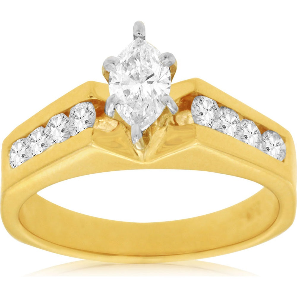 14K Yellow Gold Engagement Ring with Marquise Cut Center Diamond and Channel Set Round Diamonds - 0.36 Carat Center, 0.44 Carat Accent Total Diamond Weight - Royal Jewelry