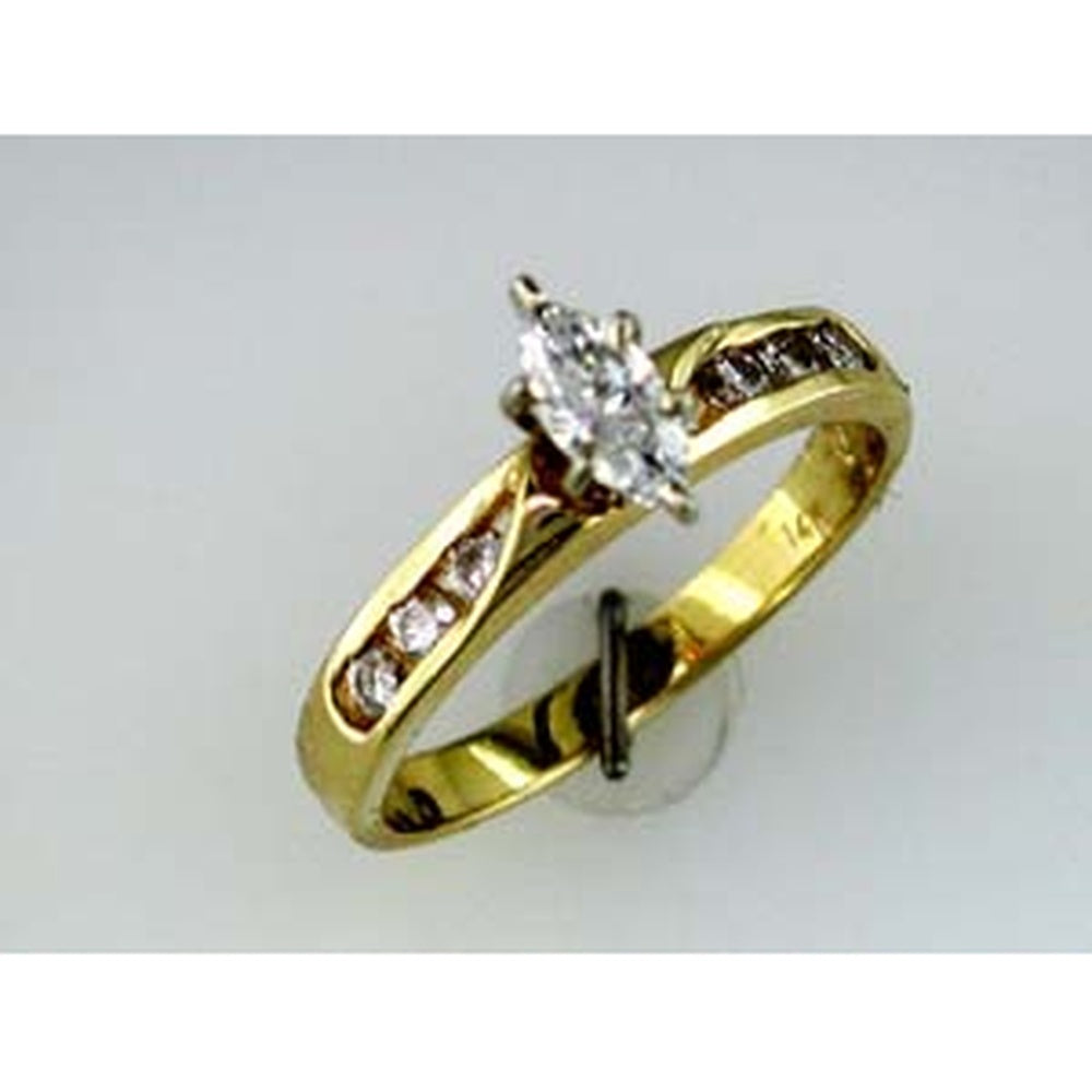 14K Yellow Gold Engagement Ring with Marquise-Cut Center Diamond and Round Accent Diamonds - 0.57 Carat Total Diamond Weight - Royal Jewelry