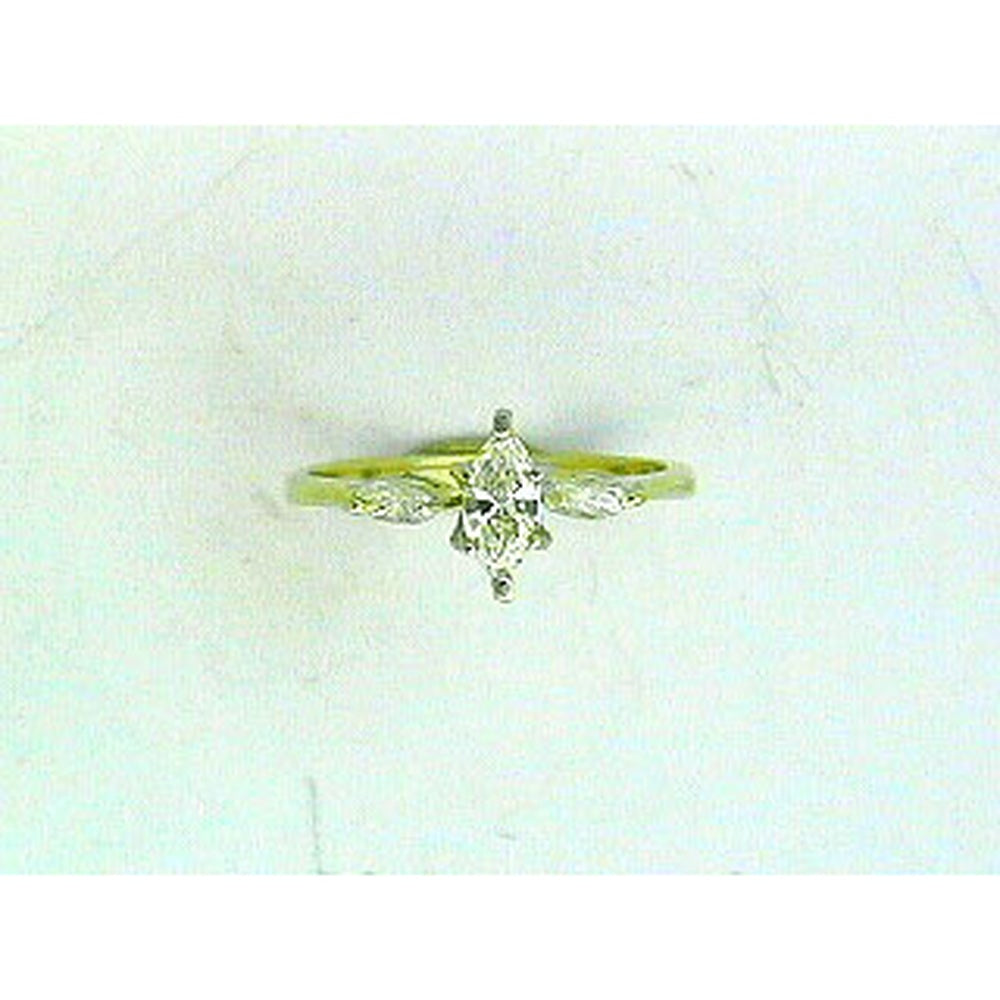 14K Yellow Gold Engagement Ring with Marquise-Cut Center Diamond and Round and Marquise Side Diamonds - 0.53 Carat Total Diamond Weight - Royal Jewelry