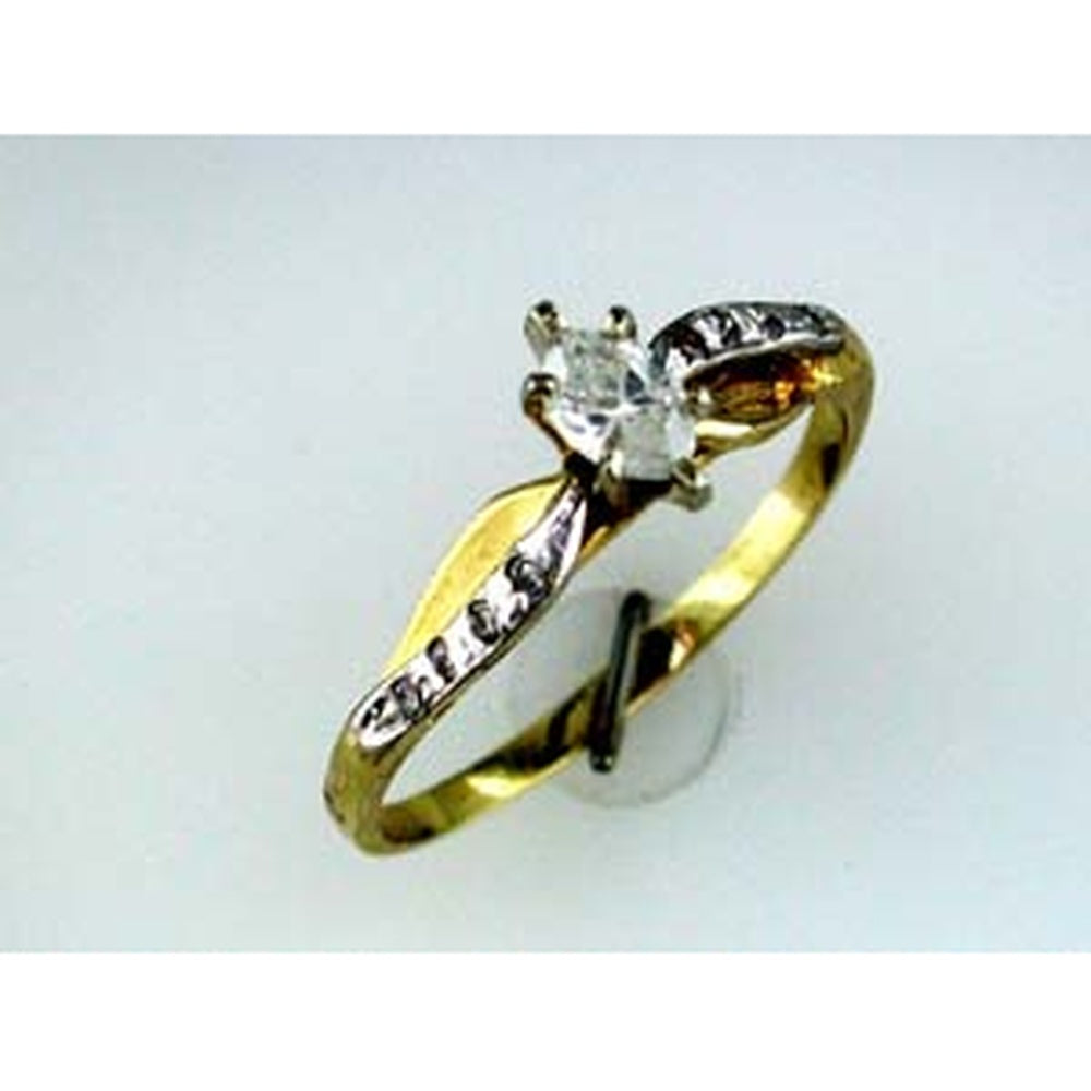 14K Yellow Gold Engagement Ring with Marquise-Cut Center Diamond and Round Diamond Accents - 0.30 Carat Total Diamond Weight - Royal Jewelry