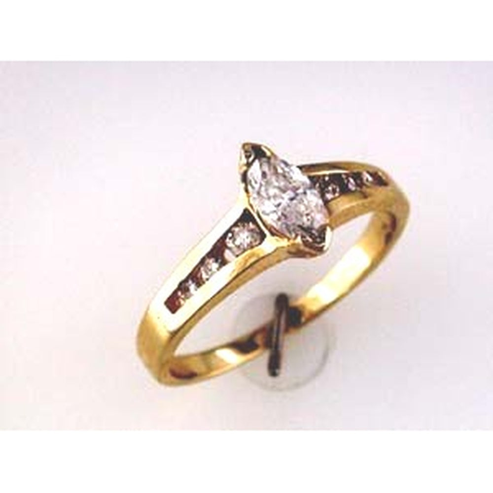 14K Yellow Gold Engagement Ring with Marquise-Cut Center Diamond and Round Diamond Accents - 0.56 Carat Total Diamond Weight - Royal Jewelry