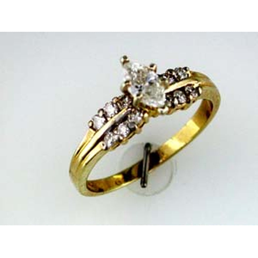 14K Yellow Gold Engagement Ring with Marquise-Cut Center Diamond and Round Diamond Accents - 0.60 Carat Total Diamond Weight - Royal Jewelry