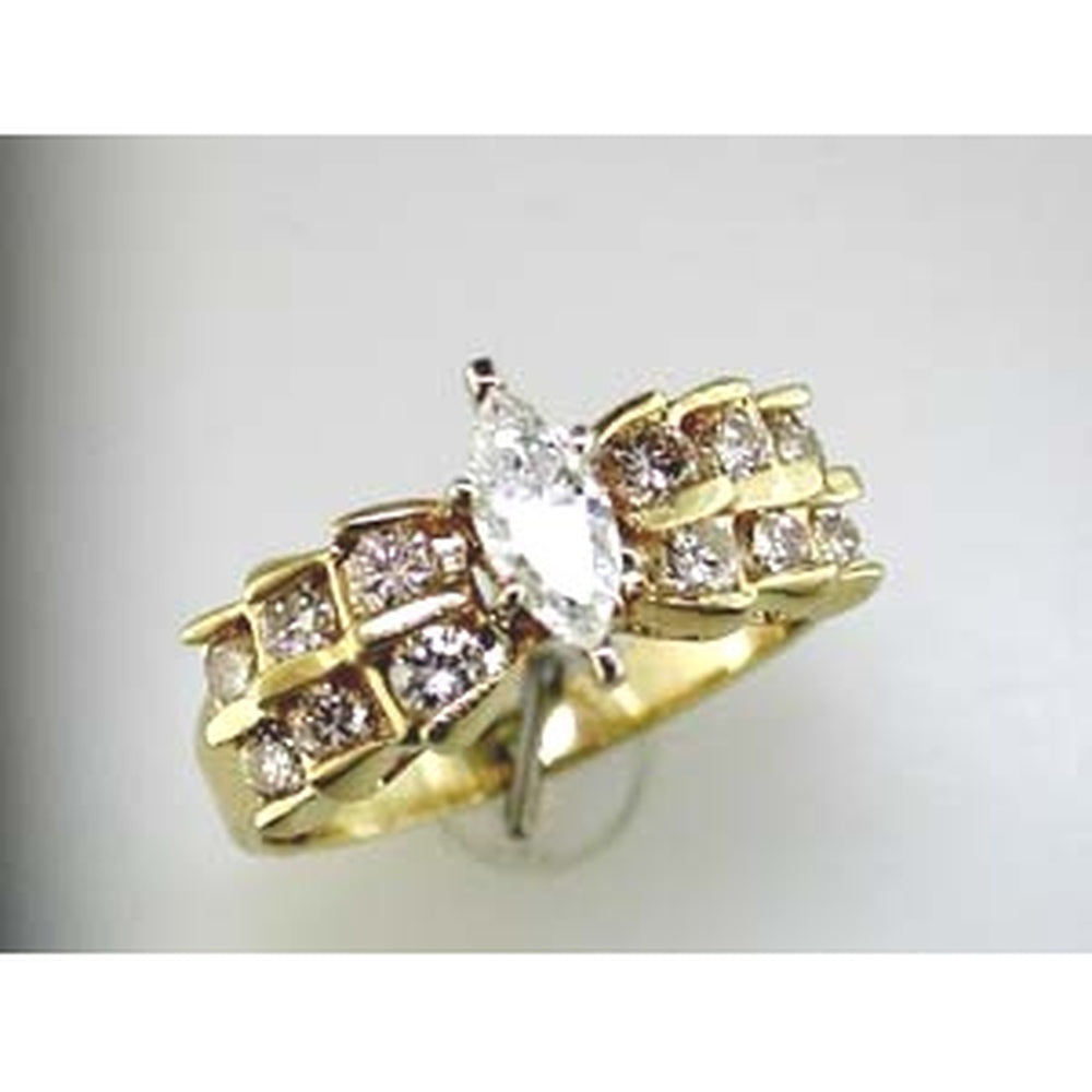 14K Yellow Gold Engagement Ring with Marquise Cut Center Diamond and Round Diamond Accents - 1.17 Carat Total Diamond Weight - Royal Jewelry