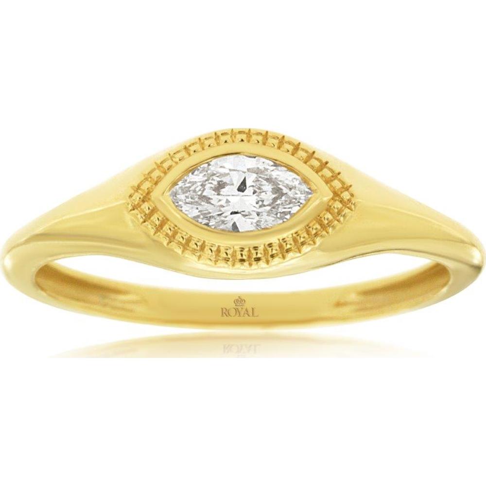 14K Yellow Gold Engagement Ring with Marquise Cut Diamond and Milgrain Detail - 0.25 Carat Diamond Weight - Royal Jewelry