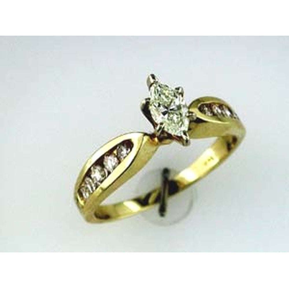 14K Yellow Gold Engagement Ring with Marquise Cut Diamond Center and Channel Set Round Side Diamonds - 0.76 Carat Total Diamond Weight - Royal Jewelry