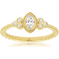 14K Yellow Gold Engagement Ring with Milgrain-Trimmed Marquise Diamond and Bezel-Set Accents - 0.26 Carat Total Diamond Weight - Royal Jewelry
