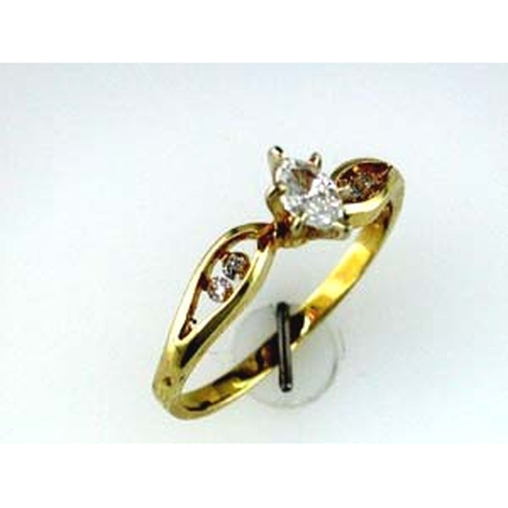 14K Yellow Gold Engagement Ring with Prong-Set Marquise Cut Center Diamond and Round Accent Stones - 0.26 Carat Total Diamond Weight - Royal Jewelry