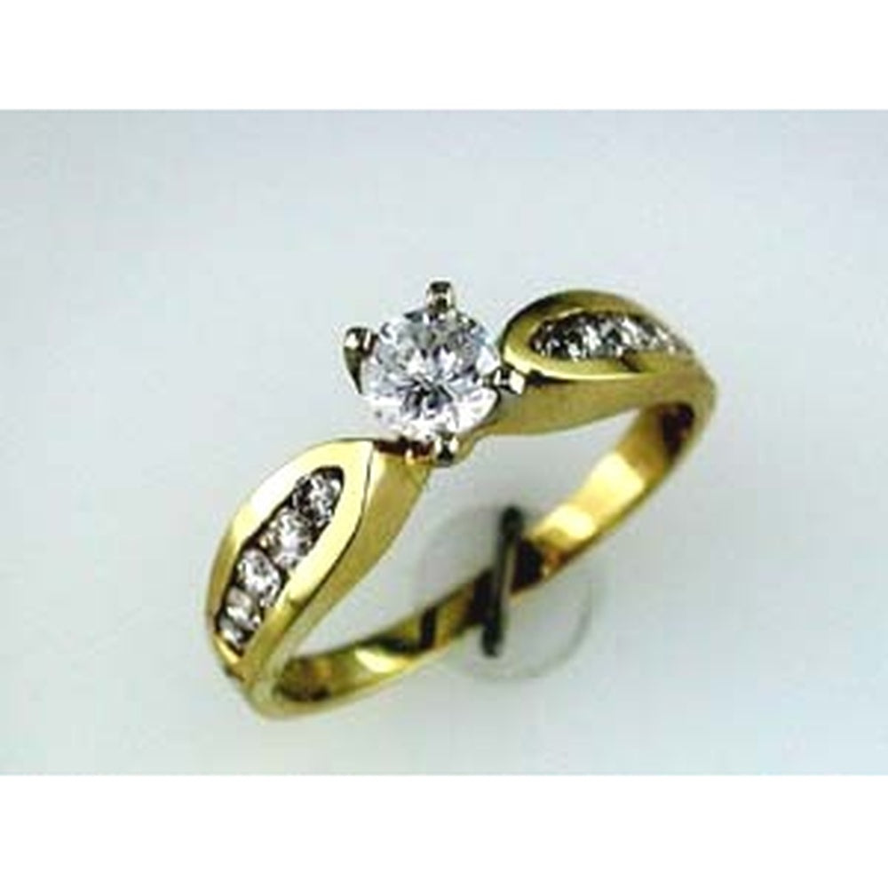 14K Yellow Gold Engagement Ring with Prong-Set Round Center Diamond and Side Accent Stones - 0.75 Carat Total Diamond Weight - Royal Jewelry