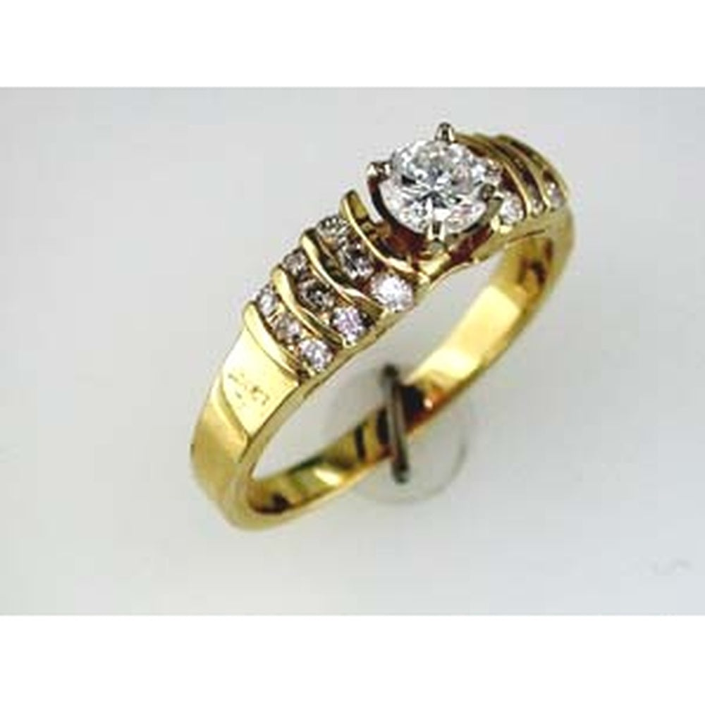 14K Yellow Gold Engagement Ring with Round Brilliant Center Diamond and Accent Stones - 0.75 Carat Total Diamond Weight - Royal Jewelry