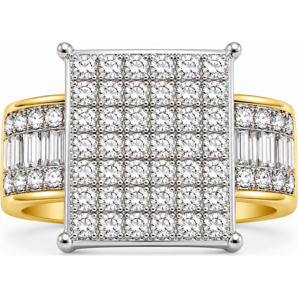 14K Yellow Gold Engagement Ring with Square Composite Round and Baguette Diamonds - 2.95 Carat Total Diamond Weight by Auriventus