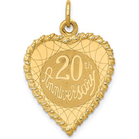 14K Yellow Gold Engravable 20th Anniversary Heart Charm with Rope Edge - 19mm by Oro Pregiato