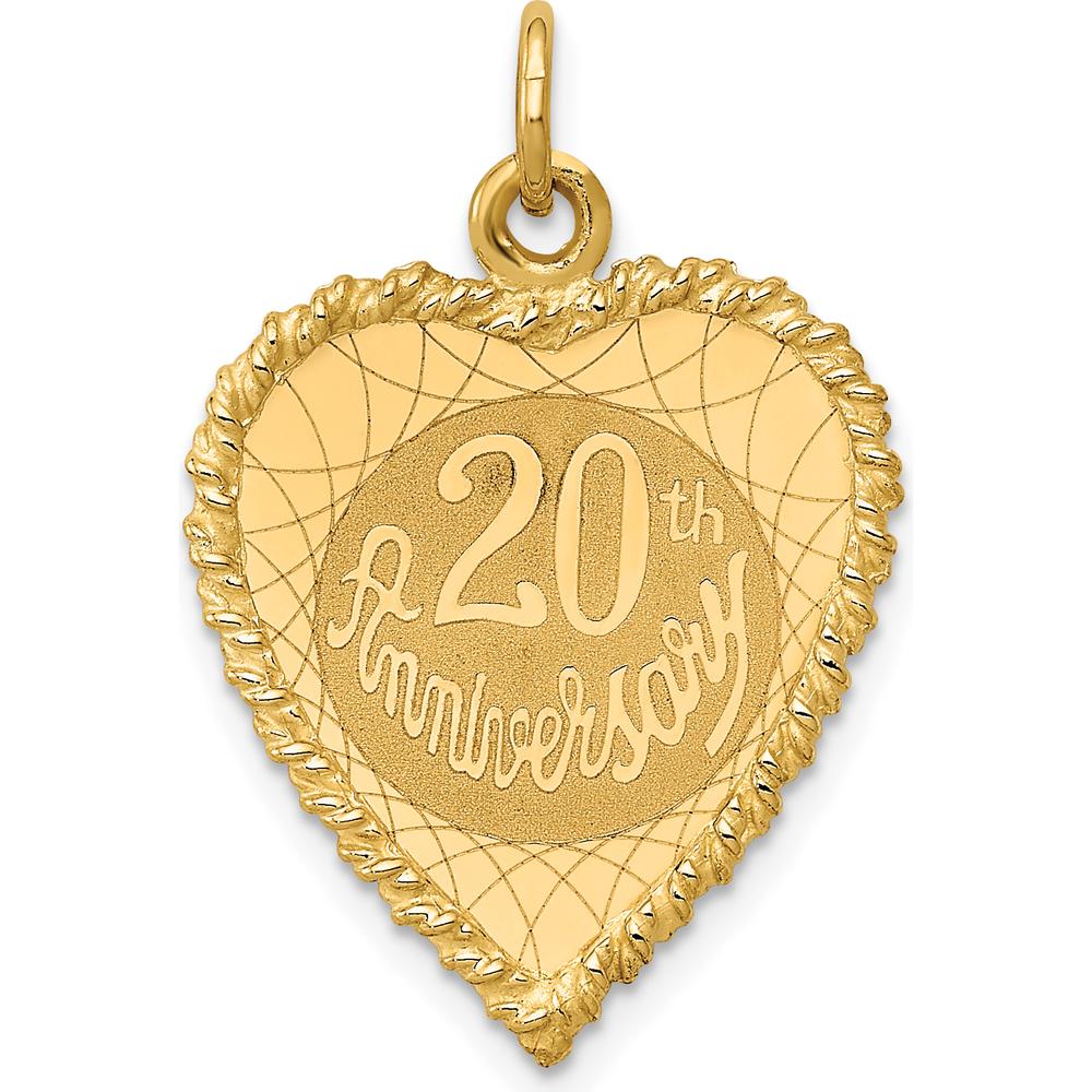 14K Yellow Gold Engravable 20th Anniversary Heart Charm with Rope Edge - 19mm by Oro Pregiato