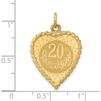 14K Yellow Gold Engravable 20th Anniversary Heart Charm with Rope Edge - 19mm by Oro Pregiato