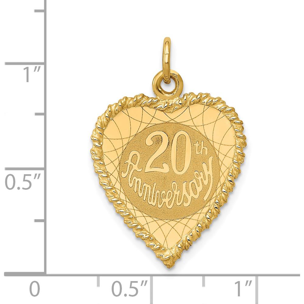 14K Yellow Gold Engravable 20th Anniversary Heart Charm with Rope Edge - 19mm by Oro Pregiato