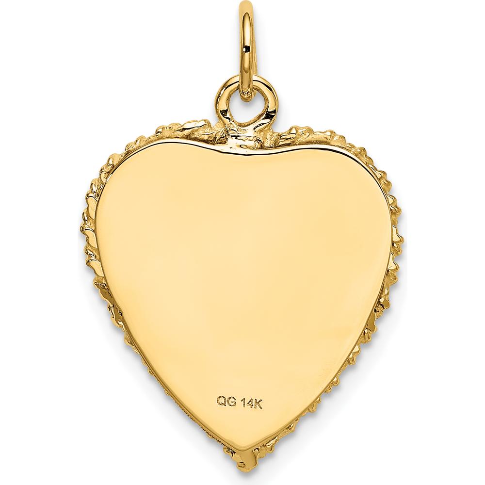 14K Yellow Gold Engravable 20th Anniversary Heart Charm with Rope Edge - 19mm by Oro Pregiato