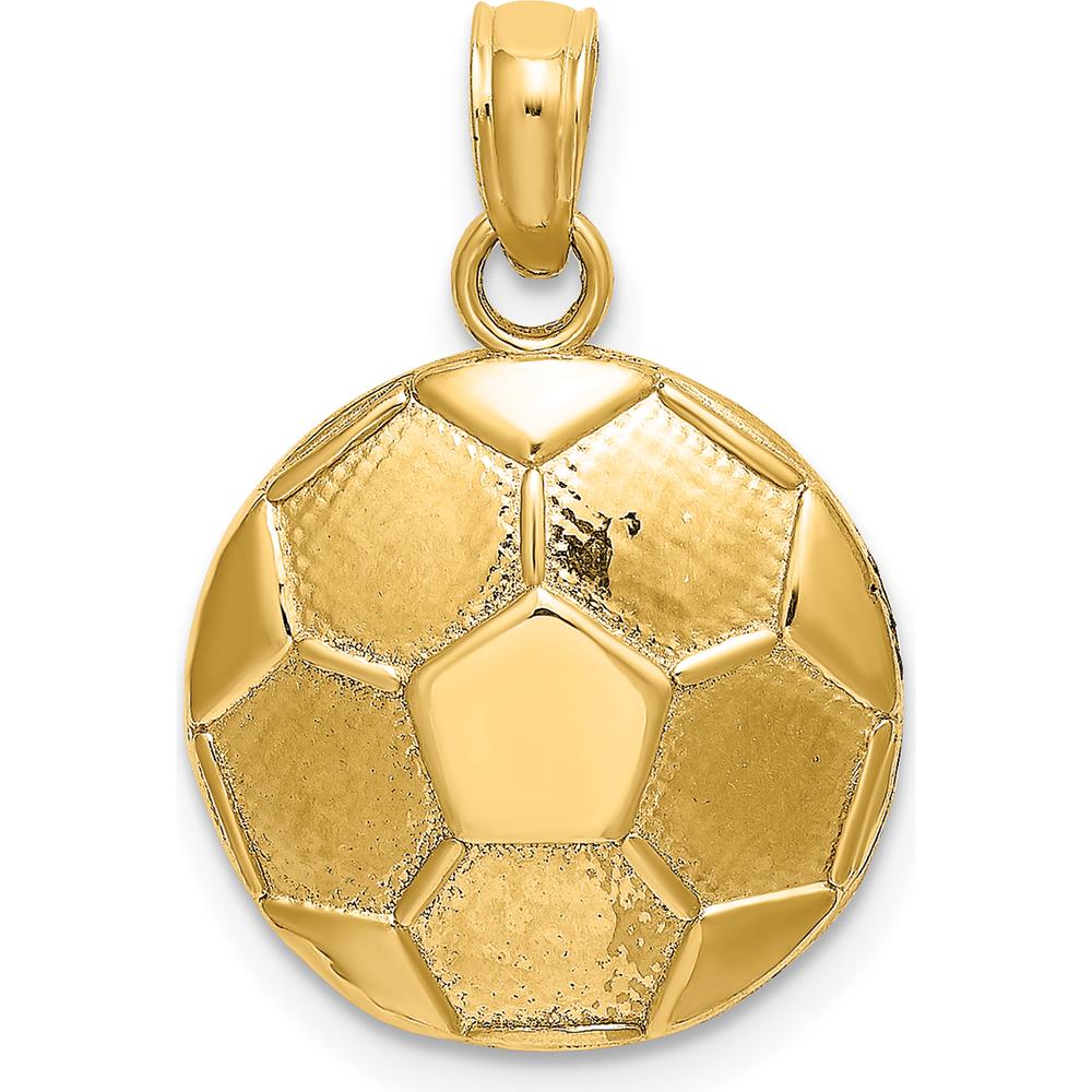 14K Yellow Gold Engravable 2D Soccer Ball Charm with Polished Finish by Oro Pregiato