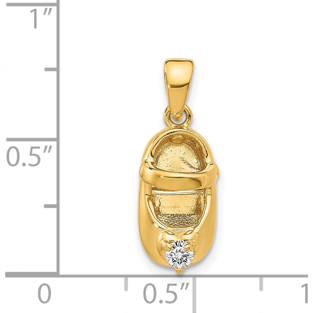 14K Yellow Gold Engravable Baby Shoe Charm with April Synthetic Birthstone by Oro Pregiato