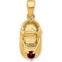 14K Yellow Gold Engravable Baby Shoe Charm with Synthetic Red Birthstone - 2.75mm Round Stone by Oro Pregiato