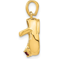 14K Yellow Gold Engravable Baby Shoe Charm with Synthetic Red Birthstone - 2.75mm Round Stone by Oro Pregiato