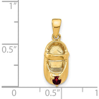 14K Yellow Gold Engravable Baby Shoe Charm with Synthetic Red Birthstone - 2.75mm Round Stone by Oro Pregiato