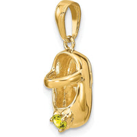 14K Yellow Gold Engravable Baby Shoe Pendant with November Synthetic Yellow Birthstone - 2.75mm Faceted Stone by Oro Pregiato