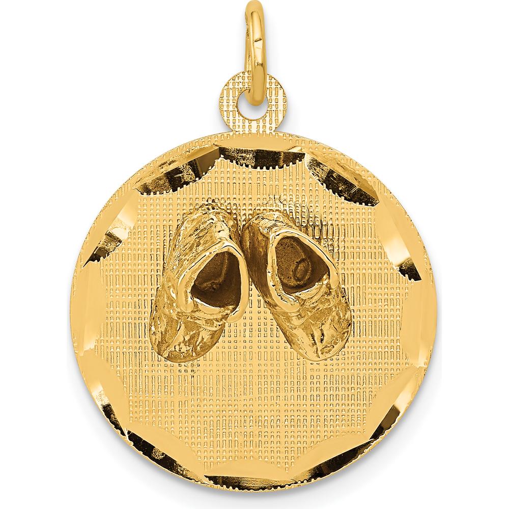 14K Yellow Gold Engravable Baby Shoes on 19mm Disc Charm