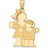14K Yellow Gold Engravable Big Girl and Little Boy Hugs Charm by Oro Pregiato