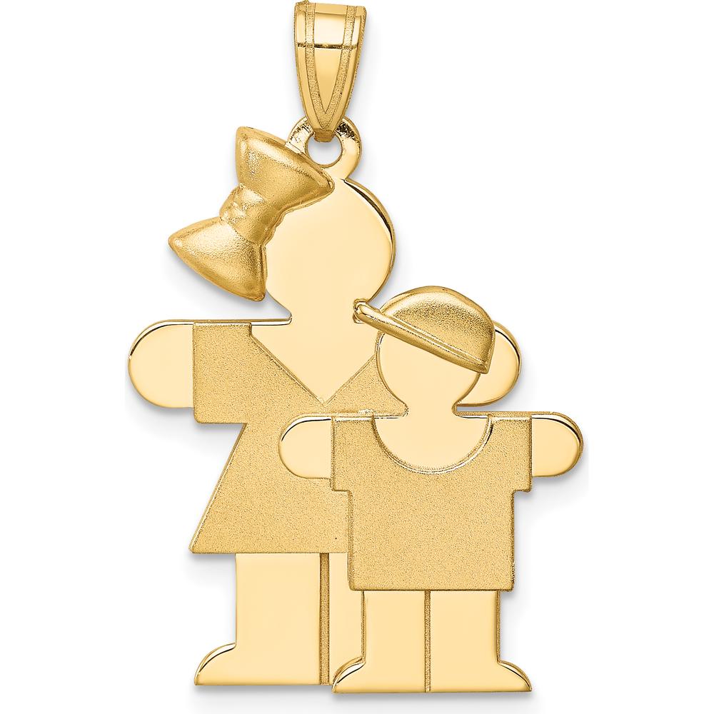 14K Yellow Gold Engravable Big Girl and Little Boy Hugs Charm by Oro Pregiato