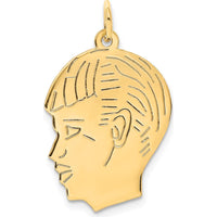14K Yellow Gold Engravable Boy Head Charm - Polished & Laser Design by Oro Pregiato