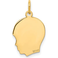 14K Yellow Gold Engravable Boy Head Charm - Right-Facing, Polished Finish by Oro Pregiato