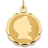 14K Yellow Gold Engravable Boy Head on Scalloped Disc Charm - Personalized Jewelry Piece by Oro Pregiato