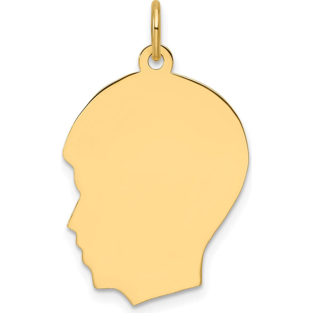 14K Yellow Gold Engravable Boy Head Silhouette Pendant Charm by Oro Pregiato