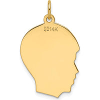 14K Yellow Gold Engravable Boy Head Silhouette Pendant Charm by Oro Pregiato